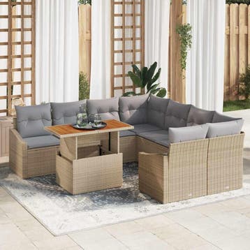 vidaXL Tuinbankenset 9 st Beige en Grijs, Tuin en Terras, Verzenden, Nieuw, Rotan, Meer dan 8 zitplaatsen