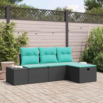 vidaXL Tuin Sofa Set 4 st poly rattan, Verzenden, Nieuw, Rotan, 4 zitplaatsen