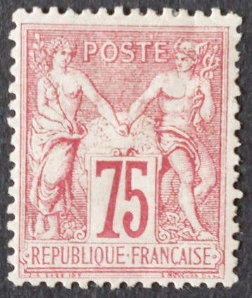 Frankrijk 1876 - Sage Type I, N onder B, 75 c. carmin -, Gestempeld
