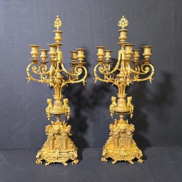 Pendule (2) Lodewijk XVI-stijl - Verguld brons - 1850-1900 -