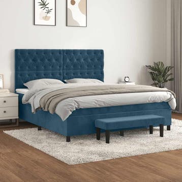 vidaXL Boxspring met matras fluweel donkerblauw 160x200 cm, 200 cm, Stof, 160 cm, Verzenden
