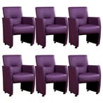 Set van 6 Leren eetkamerstoelen Pleasure - Toledo Aubergine, Ophalen of Verzenden, Nieuw, Leer