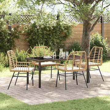 vidaXL Tuin eettafelset 5 pcs Bruin poly rattan, Verzenden, Nieuw, Rotan, 5 zitplaatsen