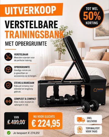 Verstelbare Trainingsbank met Opbergruimte – HomeSport, Verzenden, Nieuw, Benen, Dumbbell