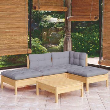 vidaXL 5-delige Loungeset met grijze kussens grenenhout, Verzenden, Nieuw, 5 zitplaatsen, Loungeset