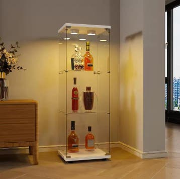 Glazen Vitrinekast met LED Verlichting – 4 Lagen, Wit (125 c, Huis en Inrichting, Kasten | Vitrinekasten, Verzenden, Nieuw