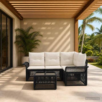 vidaXL Tuinbankenset 5 st Zwart poly rattan, Verzenden, Nieuw, 5 zitplaatsen