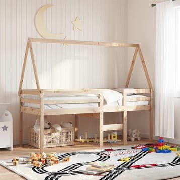 vidaXL Kinderbedhuisje 199x80,5x88 cm massief grenenhout, Verzenden, Nieuw, Bruin, Hout