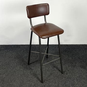 Barkruk met Kruisonderstel - Kunstlederen Zitting - Cognac, Ophalen of Verzenden, Gebruikt