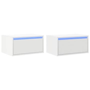 vidaXL Nachtkastjes met LEDs 2 st wandgemonteerd wit, Minder dan 50 cm, Verzenden, Nieuw, Minder dan 100 cm