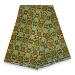 Afrikaanse wax print stof - Olijfgroen Oranje Bogolan Icons, Ophalen of Verzenden, Nieuw