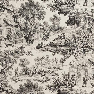 AA021 - Zwarte Toile de Jouy-stof - 100% katoen OEKO-TEX