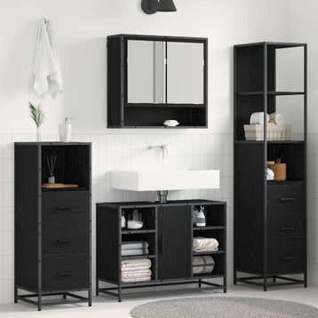 vidaXL Badkamermeubelset 4 st Zwart Eiken 80 x 33 x 60 cm, Verzenden, Nieuw, Overige typen