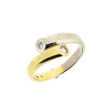 Bicolor gouden Toi et moi ring met diamanten; 0,20 ct., 18 tot 19, Gebruikt, Ophalen of Verzenden, Met edelsteen