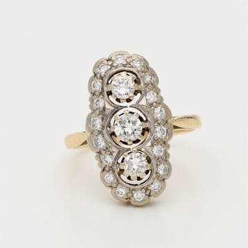 Ring - 14 karaat Geel goud, Witgoud - 1.04ct. tw. Diamant, Nieuw