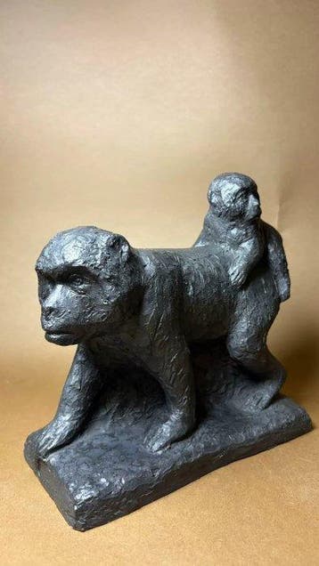 Parent child monkey - sculptuur aardewerkklei - Japan