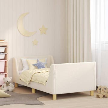 vidaXL Bedframe voor kinderen met hoofdbord Crèmekleurig 80, Verzenden, Nieuw, Crème, Stof