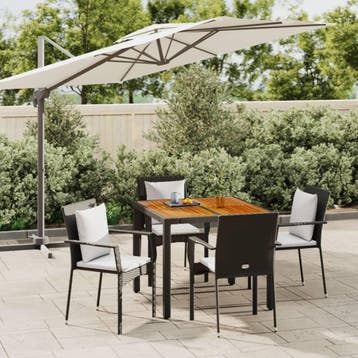 vidaXL 5-delige Tuinset met kussens poly rattan zwart, Verzenden, Nieuw, 4 zitplaatsen, Tuinset