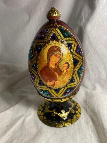Groot orthodox Paasei van lindehout gelakt Ei - Icône de la