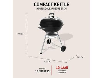 Weber Compact Kettle - Houtskoolbarbecue - Ø 57 cm - Zwart -, Verzenden, Nieuw
