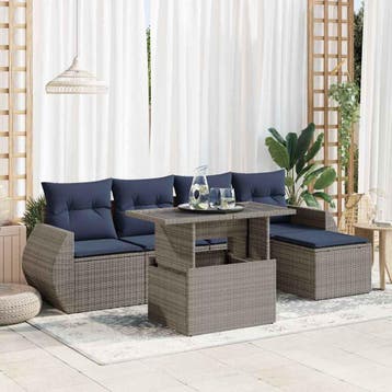 vidaXL 6-delige Loungeset met kussens poly rattan acacia, Verzenden, Nieuw, Loungeset