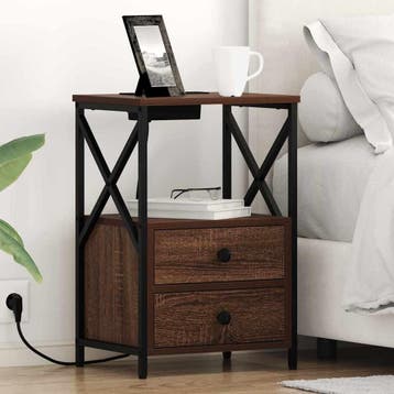 vidaXL Nachtkastje 2 st Bruin Eiken 40 x 31 x 60 cm Bewerkt, Minder dan 45 cm, Verzenden, Nieuw, 55 tot 70 cm