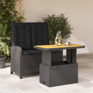 vidaXL 2-delige Tuinset met kussens poly rattan zwart, Verzenden, Nieuw, 2 zitplaatsen, Tuinset