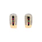 Gouden vintage oorstekers met diamant, robijn, saffier en, Ophalen of Verzenden, Nieuw