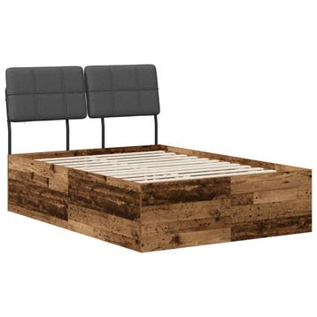vidaXL Tweepersoonsbed met hoofdbord Oud hout en donkergrijs, Verzenden, Nieuw, Bruin, Hout