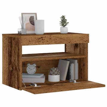vidaXL Nachtkastje met LED 60x35x40 cm bewerkt hout oud hout, Huis en Inrichting, Slaapkamer | Nachtkastjes, Minder dan 45 cm