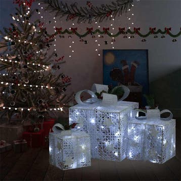 vidaXL Kerstdecoratie geschenkdozen 3 st binnen/buiten wit, Verzenden, Nieuw