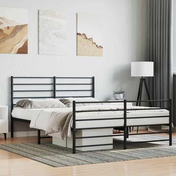 vidaXL Bedframe met voetbord zonder matras metaal zwart, Huis en Inrichting, Slaapkamer | Bedden, Verzenden, Zwart, 200 cm, Metaal