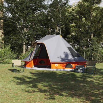 vidaXL Tipi Tent 6-persoons Grijs en Oranje taft, Verzenden, Nieuw, Tot en met 2