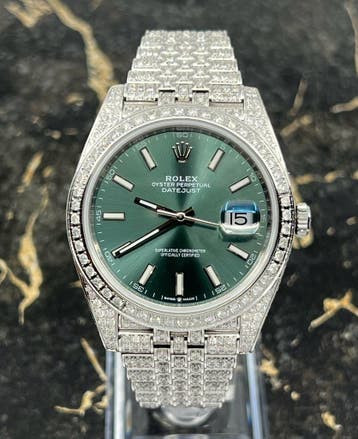 Rolex Datejust 41 - Green Dial -126300 - Iced Out - Diamonds, Staal, Polshorloge, Nieuw, Rolex