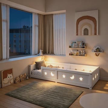 Montessori Houten Kinderbed met Valbeveiliging - Scandinavis, Verzenden, Nieuw
