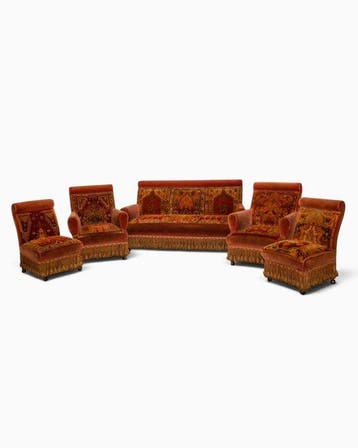 Zitgroep (5) - Hout, Fluweel, Tapijt, Jute, Brons, Plastic -