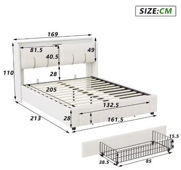 Tweepersoonsbed 160x200 cm met opbergruimte LED en USB, Huis en Inrichting, Slaapkamer | Bedden, Verzenden, Nieuw