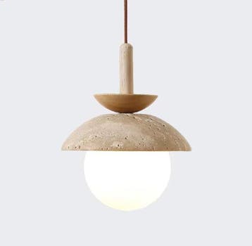 Japanse Travertijn Hanglamp – Wabi Sabi LED Lamp met Hout, Verzenden, Nieuw