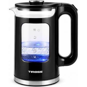TIROSS Glazen waterkoker 1,7 l met blauwe ledverlichting..., Ophalen of Verzenden, Nieuw