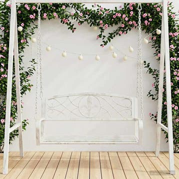 vidaXL Schommelbank Staal 110,5 x 59 x 55 cm Antiek wit, Verzenden, Nieuw, Metaal