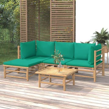 vidaXL 5-delige Loungeset met kussens bamboe groen, Verzenden, Nieuw, Hout, Loungeset