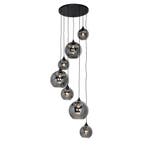 Art deco hanglamp zwart met smoke glas rond 7-lichts -, Huis en Inrichting, Lampen | Hanglampen, Verzenden, Nieuw, Glas, Art Deco