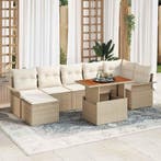 vidaXL Tuin Sofa Set met opslag 8 pcs Beige Poly riet, Tuin en Terras, Verzenden, Nieuw, Rotan, 8 zitplaatsen