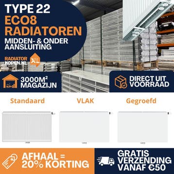 Type 22 Eco8 radiatoren – midden-/onderaansluiting, 30 tot 80 cm, Radiator, Nieuw, Ophalen of Verzenden