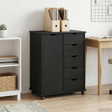 vidaXL Rolling Kast met wiel Zwart 63,5 x 39 x 79 cm Massief, Verzenden, Nieuw