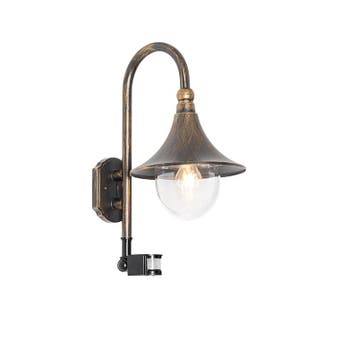 Buiten wandlamp antiek goud IP44 incl. bewegingsmelder -, Tuin en Terras, Verzenden, Nieuw, Aluminium