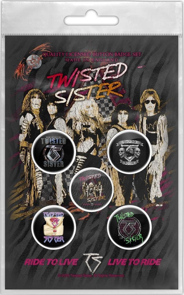 Twisted Sister - Ride to Live - Button - 5-pack off. merch., Verzamelen, Muziek, Artiesten en Beroemdheden, Kleding, Nieuw, Ophalen of Verzenden