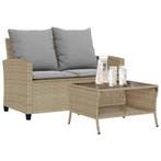 vidaXL Tuinbank 2-zits met kussens & tafel poly rattan beige, Verzenden, Nieuw