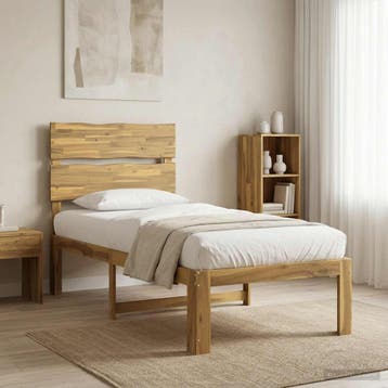 vidaXL Eenpersoonsbed met hoofdbord ROSTOCK Witgewassen 90 x, Eenpersoons, Bruin, Verzenden, Nieuw