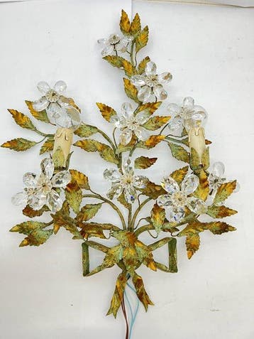 Wandkandelaar - Smeedijzer en glas - wandlamp, Antiek en Kunst